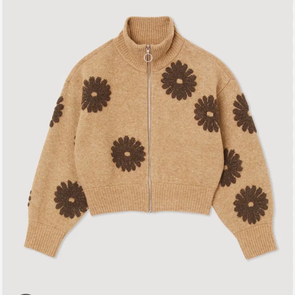 Sandro Floral Zip-Up Sweater